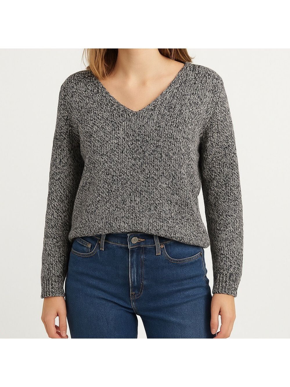 10TREE 100% organic cotton knit sweater v neck black white comfortable large